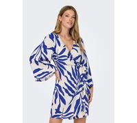 Wickelkleid JDY "JDYSEZEN LIFE 7/8 SHORT DRESS WVN DIA", Damen, Gr. S, N-Gr, beige (sandshell aop:surf the web big leaf), Web, Obermaterial: 100% Viskose, bedruckt, regular fit kurz, V-Ausschnitt, wei