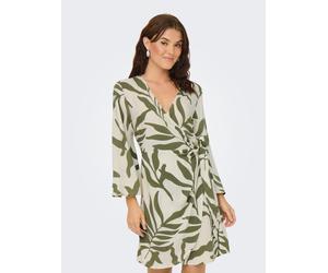 Wickelkleid JDY "JDYSEZEN LIFE 7/8 SHORT DRESS WVN DIA", Damen, Gr. S, N-Gr, grün (sandshell aop:deep lichen grün), Web, Obermaterial: 100% Viskose, bedruckt, regular fit kurz, V-Ausschnitt, weit, Kle