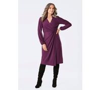 Jerseykleid GOLDNER "Elegantes Jerseykleid mit V-Ausschnitt", Damen, Gr. 42, N-Gr, lila (aubergine), Obermaterial: 92% Polyester PES. 8% Elasthan EL., Gummibündchen, Kleider Jerseykleid, Wickeloptik (