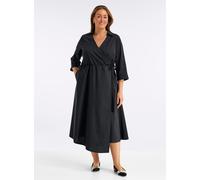 Wickelkleid SHEEGO "Kleid", Damen, Gr. 58, Normalgrößen, schwarz, 68% Baumwolle, 29% Polyamid, 3% Elasthan, unifarben, lang, V-Ausschnitt, Kleider Wickelkleid (18639410-58) schwarz