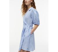 Wickelkleid TOMMY HILFIGER "SUMMER LINEN WRAP TIE SHORT DRS", Damen, Gr. 46, N-Gr, blau (blau khaki stripe), Web, Obermaterial: 100% Leinen, gestreift, regular fit kurz, V-Ausschnitt, eingesetzt elast