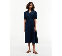 Wickelkleid TOMMY HILFIGER "SUMR LINEN WRAP LNG MIDI DRS", Damen, Gr. 38, N-Gr, blau (schwarz night navy), Web, Obermaterial: 100% Leinen, unifarben, wadenlang, V-Ausschnitt, elastischer Bund, Kleider