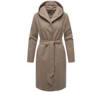 Kurzmantel MARIKOO "Kailii", Damen, Gr. XL, grau (schwarz taupe), 90% Polyester, 10% Viskose, Mäntel Kurzmantel, Eleganter Wickel Mantel mit Taillengürtel und Oversized Hood Kapuze (37865046-XL) schwa