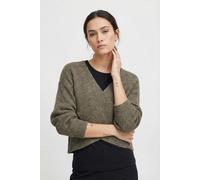 Wickelpullover PIECES "PCSILLY LS REV WRAP KNIT NOOS BC", Damen, Gr. S, morel, Strick, Obermaterial: 90% Polyester, 5% Wolle, 5% Elasthan, meliert, unifarben, figurbetont taillenlang, V-Ausschnitt, Pu