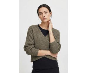 Wickelpullover PIECES "PCSILLY LS REV WRAP KNIT NOOS BC", Damen, Gr. XXL, braun (morel), Strick, Obermaterial: 90% Polyester, 5% Wolle, 5% Elasthan, meliert, unifarben, figurbetont taillenlang, V-Auss