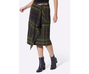 Wickelrock HEINE, Damen, Gr. 44, grün (moos, marine, kariert), 65% Polyester, 15% Polyacryl, 10% Viskose, 10% Polyamid, gemustert, kariert, mehrfarbig, wadenlang, Röcke Wickelrock (92985714-44) moos, 