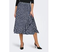Wickelrock ONLY "ONLCARLY FLOUNCE LONG SKIRT", Damen, Gr. S (36), blau (night sky with cloud dancer flower), Web, Obermaterial: 97% Polyester, 3% Elasthan, geblümt, figurumspielend kniebedeckend, Röck