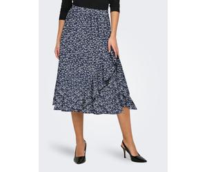 Wickelrock ONLY "ONLCARLY FLOUNCE LONG SKIRT", Damen, Gr. S (36), blau (night sky with cloud dancer flower), Web, Obermaterial: 97% Polyester, 3% Elasthan, geblümt, figurumspielend kniebedeckend, Röck