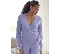 Wickelstrickjacke LASCANA, Damen, Gr. 36/38, lila, Strick, Obermaterial: 52% Polyester, 44% Polyacryl, 4% Elasthan, meliert, unifarben, sehr bequem hüftlang, Rippbündchen, Strickjacken, mit breitem Ri