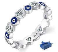 WICKYPRINCE Always Protected Heart & Evil Eye Ring Band, 925 Sterling Silver Evil Eye Rings for Women, Minimalist Blue Evil Eyes Ring Lucky Jewelry Gifts (7)