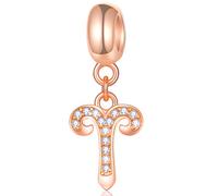 Widder Sternzeichen Charms passt Pandora Geburtstag Armband - Rose Gold 925 Sterling Silber Halskette Anhänger, 12 Constellation Dangle CZ Perlen, Geschenke für Tochter/Frau/St Patricks Tag
