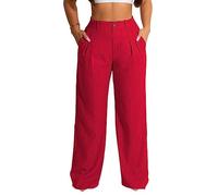 Wide Leg Hose Damen, Damen-Hose Aus Baumwollleinen Mit Weitem Bein Modisch Einfarbig Mit Reißverschluss Vorne Palazzo-Hose Mit Hoher Taille Sommer Elegante Freizeit-Bürohose Hose Mit Geradem Bein