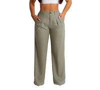 Wide Leg Hose Damen, Damen-Hose Aus Baumwollleinen Mit Weitem Bein Modisch Einfarbig Mit Reißverschluss Vorne Palazzo-Hose Mit Hoher Taille Sommer Elegante Freizeit-Bürohose Hose Mit Geradem Bein