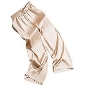 Wide Leg Hose Damen, Damen-Satin-Hose Mit Weitem Bein Modische Schlichte Elastische Palazzo-Hose Mit Hoher Taille Elegante Locker Geschnittene Hose Lässige Bürohose Hose Mit Geradem Bein Unterteil
