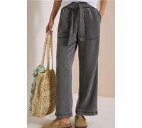 Stoffhose CECIL "Style Neele", Damen, Gr. XXL (46), Länge 28, grau (mid grau random wash), Web, Obermaterial: 100% Lyocell, loose fit lang, Hosen Stoffhose, Elastikbund, weites Bein, mit Bindegürtel (