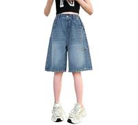 Wide Leg Jeans Mädchen, Hose Mädchen Weite Beine, Baggy Jeans Shorts Denim Kurze Hosen Sommer Jorts Stretch Kinder Y2K Sommerhose Elastische Taille Kurz Jeanshose Weites Bein Jeansshorts Teenager