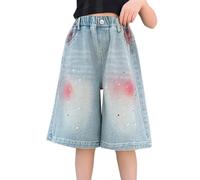 Wide Leg Jeans, Mädchen Hosen, Baggy Jeans Shorts Mädchen Denim Kurze Hosen Sommer Jorts Stretch Kinder Y2K Sommerhose Elastische Taille Kurz Jeanshose Weites Bein Jeansshorts Teenager Streetwear