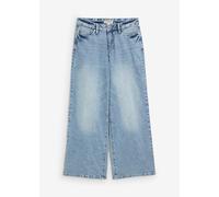 Weite Jeans BONPRIX, Damen, Gr. 48, K-Gr, eisblau denim used (kurzgröße), Denim/Jeans, Obermaterial: 99% Baumwolle, 1% Elasthan, loose fit, Jeans, mittlere Bundhöhe, aus festem Baumwoll-Denim, mit Zip