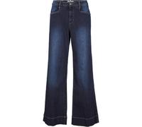 Weite Jeans BONPRIX "Wide Leg Jeans Mid Waist, Stretch", Damen, Gr. 48, K-Gr, blau (dunkelblau denim used (länge: kurz)), Denim/Jeans, Obermaterial: 82% Baumwolle, 17% Polyester, 1% Elasthan, unifarbe