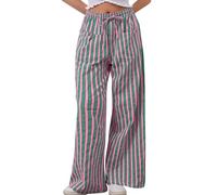 Wide Leg Pants Damen High Waist Striped Wide Leg Pants Woman Casual Drawstring Elastic Waist Pants Baggy Pants Comfy Loose Trousers W/Pockets Pants Damen Hose (GN2, M)