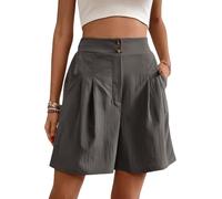 Wide-Leg Shorts for Women Solid Casual High Waisted Shorts Pants Summer Work Elastic Waist Dress Shorts with Pocket (Light Grey, XL)