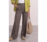 Stoffhose STREET ONE, Damen, Gr. 42, Länge 28, braun (silk braun), Stoff;Samt, 90% Polyester, 10% Elasthan, kariert, comfort fit knöchellang, Hosen Stoffhose, mit Wide Legs (74507126-42) silk braun