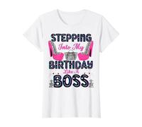 Wie EIN Chef in Meinen Geburtstag treten Sexy High Heels für Frauen Preisgünstiges Grafik-T-Shirt, Damen, Weiß, L