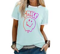 WIEIYM T-Shirt Damen Kurzarm Tops Lässiges Hemdbluse Elegant Oberteile Sommer Kurze Bluse Damen Shirt,AAA-Himmelblau,L