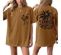 WIEIYM Tshirt Damen Oversized Tanned and Tipsy Hawaii Hemd Kurzarm Damen Bluse Oberteile Rundhals Elegant T-Shirt Hawaiihemd Damen Sommer Blusenshirt Tops Strand Surf für Urlaub,Erde Gelb,M