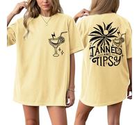 WIEIYM Tshirt Damen Oversized Tanned and Tipsy Hawaii Hemd Kurzarm Damen Bluse Oberteile Rundhals Elegant T-Shirt Hawaiihemd Blusenshirt Tops Strand Surf für Urlaub