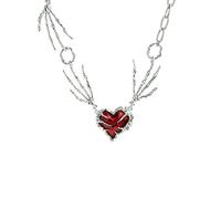 Wiffe Rote Herz Anhänger Halsketten, Anhänger Choker Halskette, Krallenkette, Halskette, Legierungsmaterial, Damenschmuck, Geschenk, Klaue