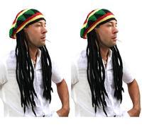 WIG ME UP - rasta2-P103 Strickmütze mit Dreadlocks Rastas Reggae Ska Jamaika Look Rastafari (Packung mit 2)