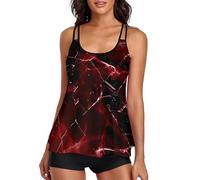 wihnsinop Tankini Damen Bauchweg Bademode Set Freizeit Badeanzug Tankinis Zweiteiler Sets Sommer Elegant Badeanzüge für Damen Oberteil mit Badeshorts