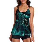 wihnsinop Tankini Damen Bauchweg Bademode Set Freizeit Badeanzug Tankinis Zweiteiler Sets Sommer Elegant Badeanzüge für Damen Oberteil mit Badeshorts