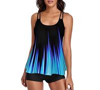 wihnsinop Tankini Damen Bauchweg Bademode Set Freizeit Badeanzug Tankinis Zweiteiler Sets Sommer Elegant Badeanzüge für Damen Oberteil mit Badeshorts
