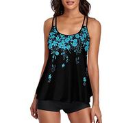 wihnsinop Tankini Damen Bauchweg Bademode Set Freizeit Badeanzug Tankinis Zweiteiler Sets Sommer Elegant Badeanzüge für Damen Oberteil mit Badeshorts
