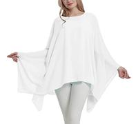 Wiiiwish Damen-Poncho, locker, solide, lange Fledermausärmel, durchsichtig, Chiffon, Caftan, Wickel-Poncho, Tun, reines Weiß, Einheitsgröße