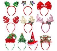 wikimo 10 Stück Haarreif Weihnachten Stirnband Weihnachtsdekoration Weihnachtsbaum Weihnachtsmütze Rentiergeweih Haarreifen für Kinder und Erwachsene