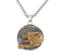 Wikinger Fenrir Wolf Halskette Für Herren - Nordic Odin Keltischer Knoten Wolfskopf Zweifarbiger Edelstahlanhänger -Coole Vintage Tier Amulett Schmuck Accessoires Geburtstagsgeschenk(Dual Color)