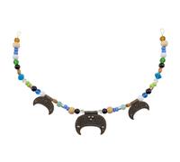 Wikinger Fibelkette Blau-Grün mit 3er-Mond Anhänger bronze