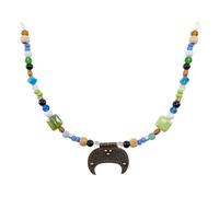 Wikinger Fibelkette Blau-Grün mit Anhänger Mond bronze