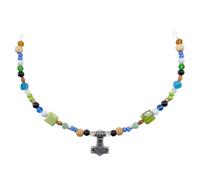 Wikinger Fibelkette Blau-Grün mit Anhänger Thorshammer versilbert