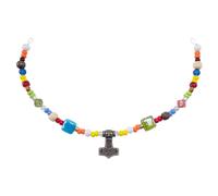 Wikinger Fibelkette Bunt mit Anhänger Thorshammer versilbert