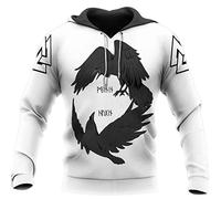 Wikinger Kapuzenpullover Odins Raben Hugin und Munin Valknut Pullover Sweatshirt, Unisex 3D Gedruckte Tätowierungen Casual Mode Harajuku Streetwear,Hoodie,XXL