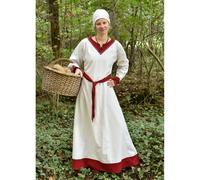 Battle-Merchant Langarm Mittelalter Kleid Jona mit Gürtel für Damen aus Baumwolle | LARP Wikingerkleid als Verkleidung und Kostüm (Natur/Weinrot, S)
