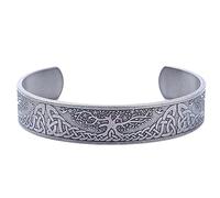 Wikinger Lebensbaum Armreif - Nordische Mythologie Welt Yggdrasil Offenes Manschette Armband - Vintage Edelstahl Keltischer Knoten Manschettenarmreif Schmuck Geschenk Für Damen Herren(Vintage Color)