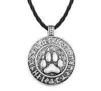 Wikinger Nordischer Bär Print Anhänger Halskette für Männer Frauen Punk Bär Tatzen Charm Schwarze Lederkette Amulett Schmuck Collier