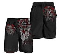 Wikinger-Shorts für Herren, 3D Digital Gedruckte Nordische Mythologie Fenrir Wolf Vegvisir Tattoo Grafik, Outdoor Sommer Casual Athletic Loose Fit Shorts mit Taschen,Schwarz,L