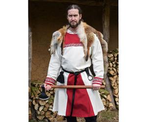 Wikinger Tunika Halvar mit Stickerei, natur/rot XL