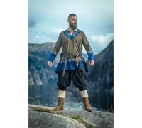 Wikinger Tunika olive/blau Stickerei Unisex "Freydis"
